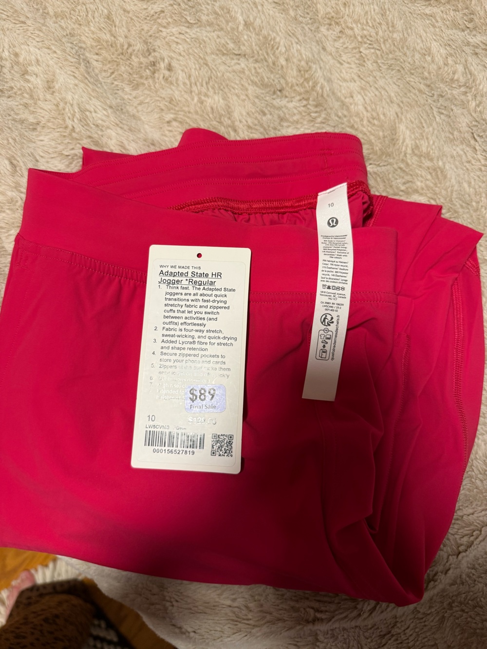 Lululemon Adapted state HR jogger. Pink dragonfruit (Size 10)